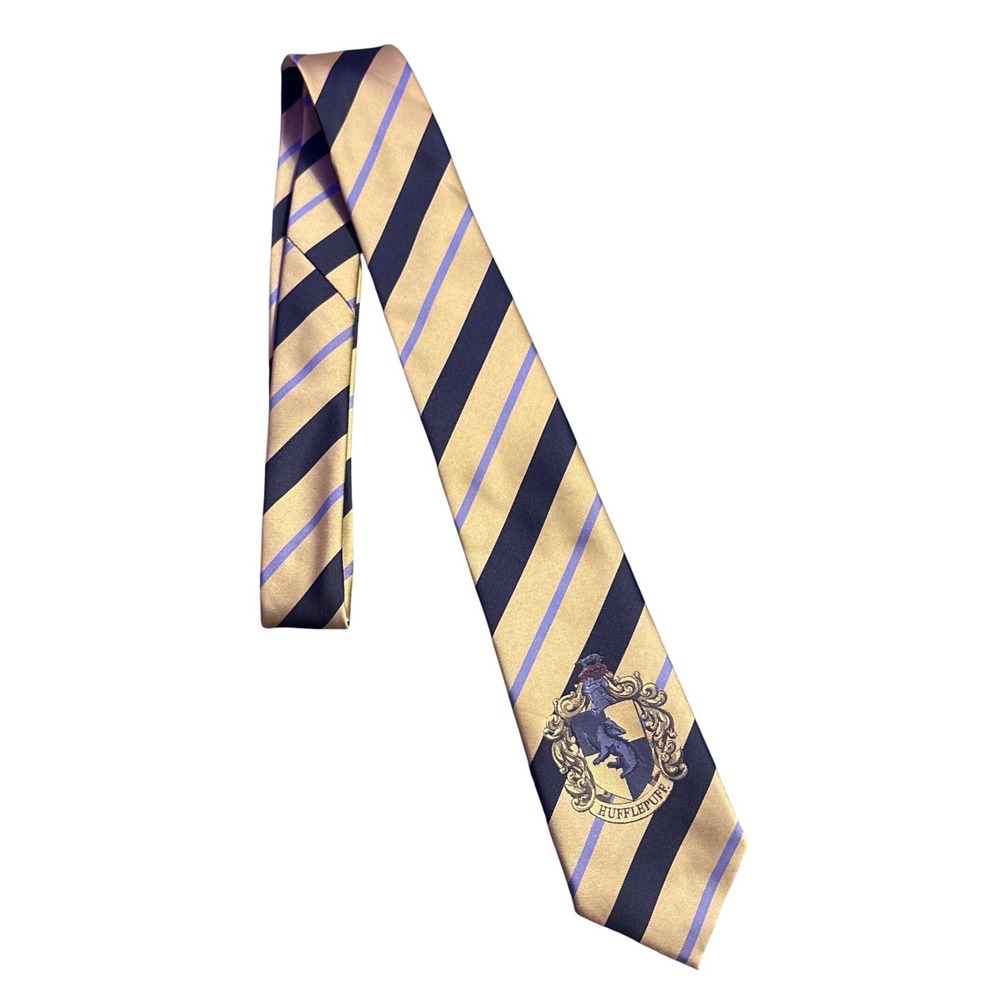 Harry Potter Hufflepuff Gold Black Striped Crest Necktie Wizarding World Tie